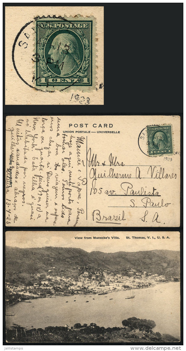 Postcard With 'View From Manecke&acute;s Villa, St. Thomas', Franked With USA Stamp Of 1c. And Datestamped ST.... - British Virgin Islands