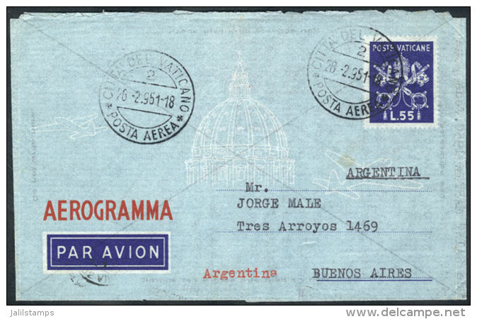 55L. Aerogram Sent To Argentina On 26/FE/1951, Excellent Quality! - Covers & Documents