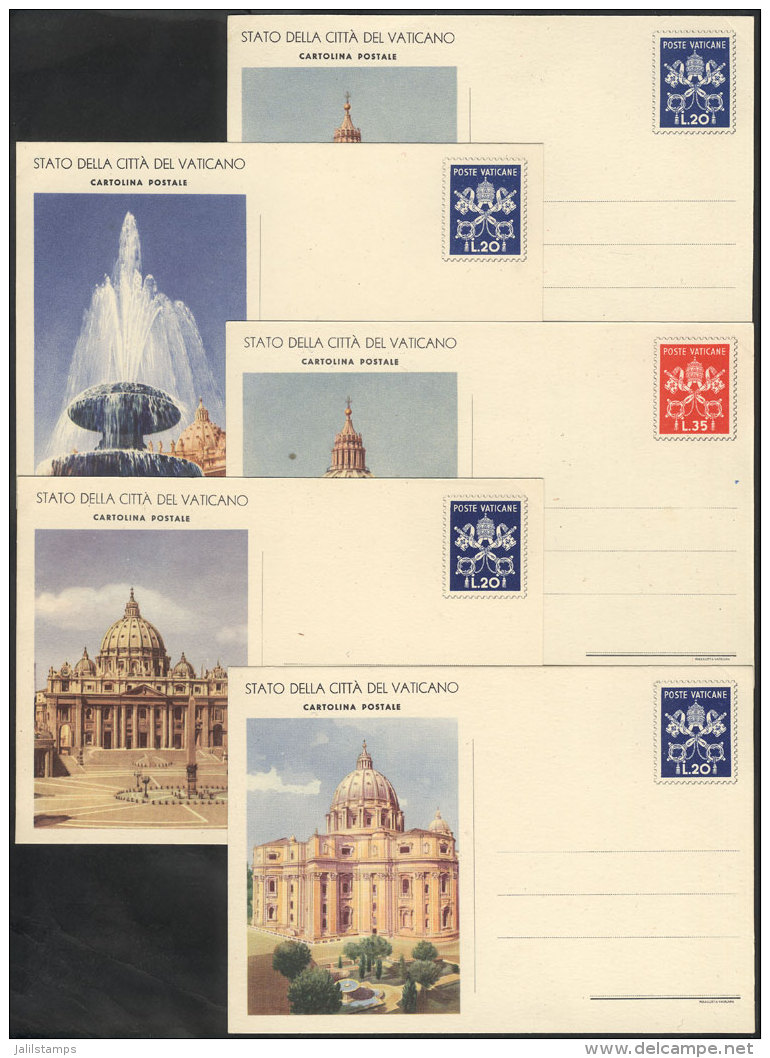 4 Postal Cards Of 20L. + 1 Of 35L., All Illustrated With Different Views Of The Vatican, Excellent Quality! - Postal Stationeries