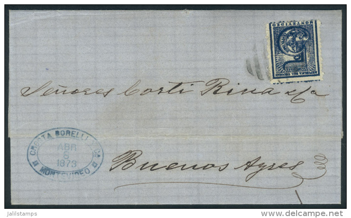 8/APR/1873 MONTEVIDEO - Buenos Aires: Dated Folded Cover, Franked By Sc.35a (dark Blue), Semi-mute Barred Cancel,... - Uruguay