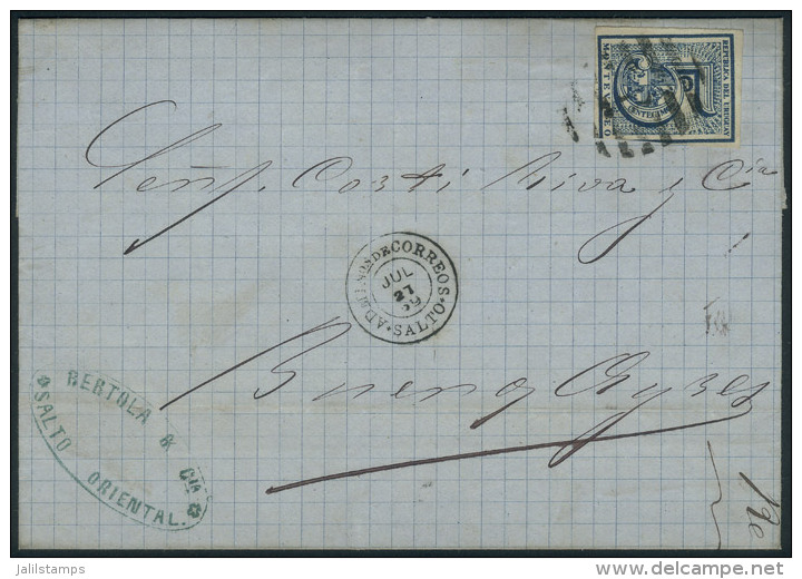 27/JUL/1869 SALTO - Buenos Aires: Folded Cover Franked By Sc.30, With Semi-mute "B" Barred Oval Cancel And... - Uruguay