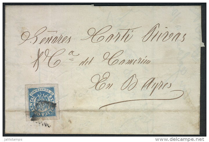 17/SEP/1865 MONTEVIDEO - Buenos Aires: Dated Folded Cover, Franked By Sc.23 (Seal 12c. Blue) With Little Defects,... - Uruguay