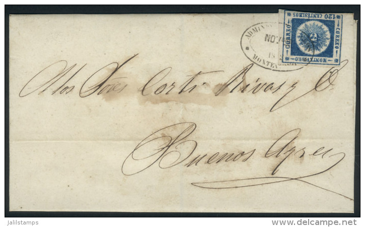 26/NOV/1862 MONTEVIDEO - Buenos Aires: Folded Cover Franked By Sc.16 (120c. Blue Thick Numerals) With Double Oval... - Uruguay