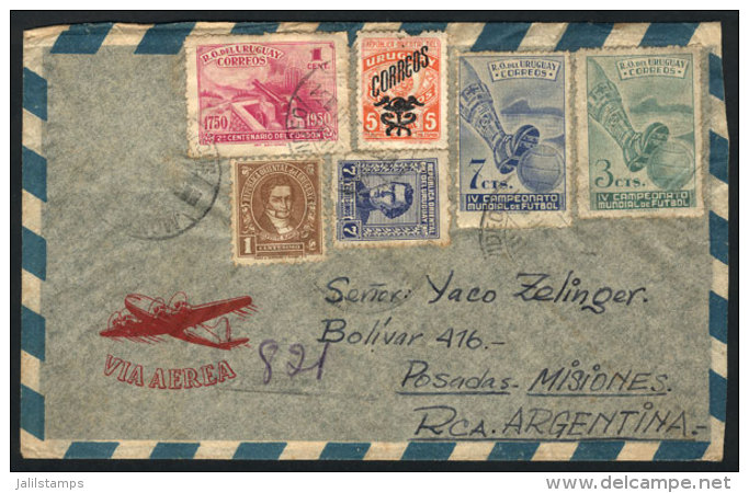 Airmail Cover Sent From Montevideo To Posadas (Argentina) On 12/MAR/1950, Franked With Commemorative Set Of The IV... - Uruguay