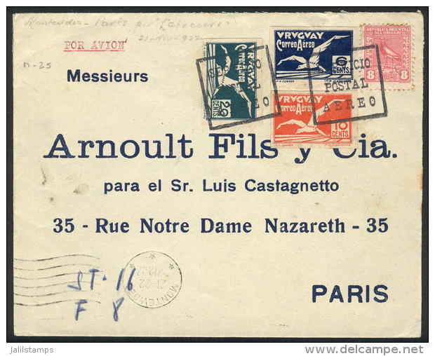 Airmail Cover Sent From Montevideo To Paris On 2/DE/1927, VF Quality! - Uruguay