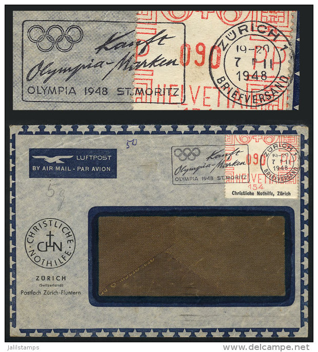 Airmail Cover With Frama Label Of 90c., Slogan Cancel: 'KAUFT OLYMPIA MARKEN - Olympia 1948, St. Moritz', VF... - Briefe U. Dokumente