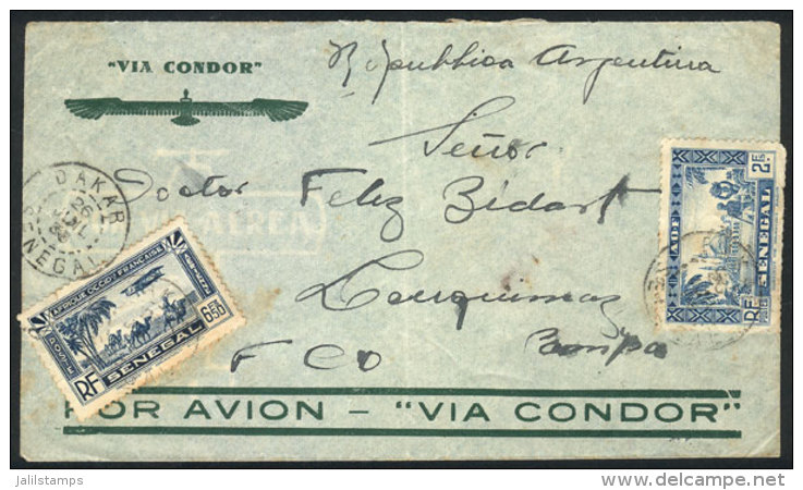 Airmail Cover Sent From Dakar To Lonquimay (La Pampa, Argentina) On 26/JUL/1936, Arrival Backstamp Of 31/JUL,... - Briefe U. Dokumente