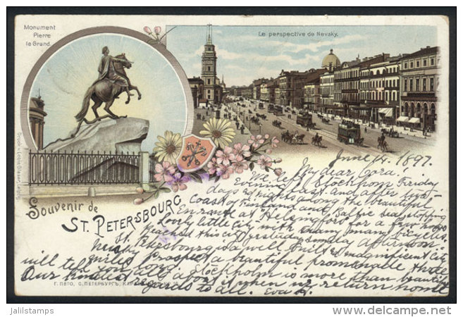 ST.PETERSBOURG: View Of The Nevsky Avenue And Monument, Old Postcard Dated In 1897, Fine Quality! - Russia