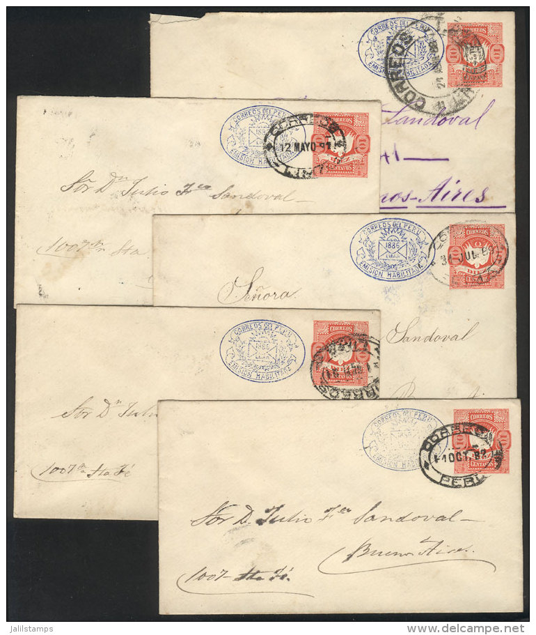 5 Stationery Envelopes Sent To Argentina Between 1888 And 1892, Interesting! - Peru