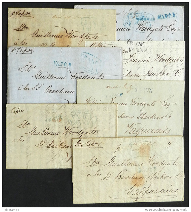 7 Entire Letters Sent From Tacna To Valparaiso Between 1855 And 1857, All With Interesting Pre-philatelic Marks... - Peru