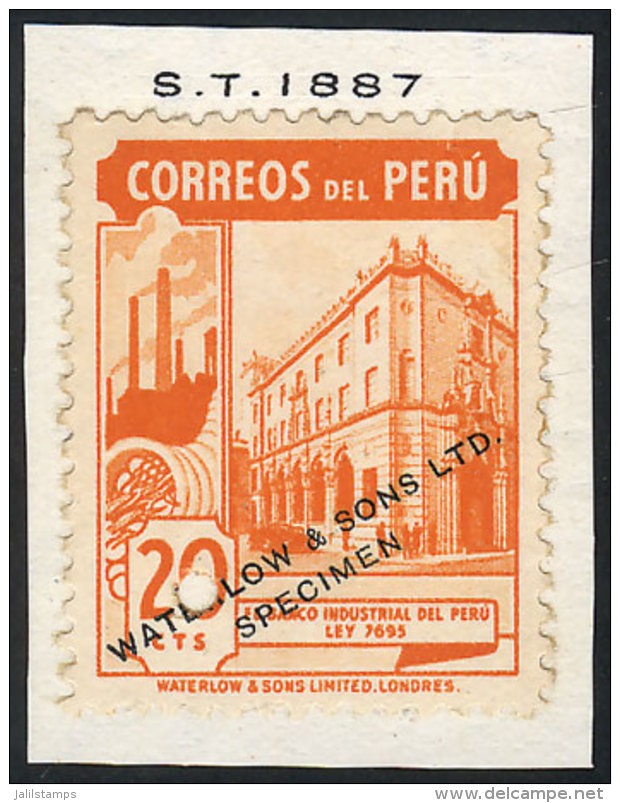 Sc.379, 1938 20c. Banco Industrial, SPECIMEN Of Waterlow &amp; Sons Ltd. In A Color Different From The Adopted One,... - Peru