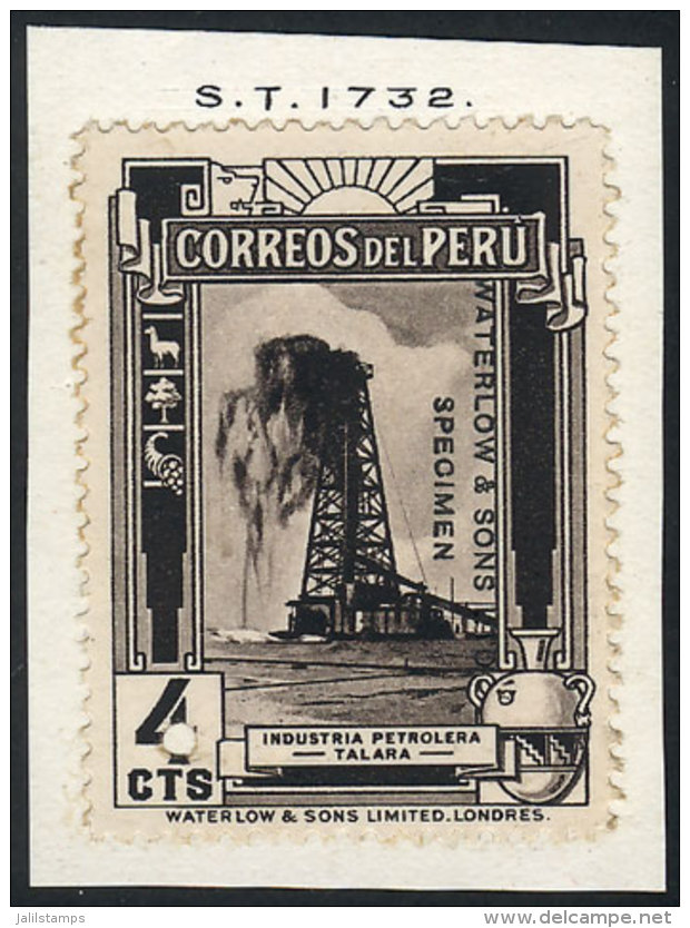 Sc.358, 1936 4c. Petroleum Industry, SPECIMEN Of Waterlow &amp; Sons Ltd. In The Adopted Color, With 'Waterlow... - Peru