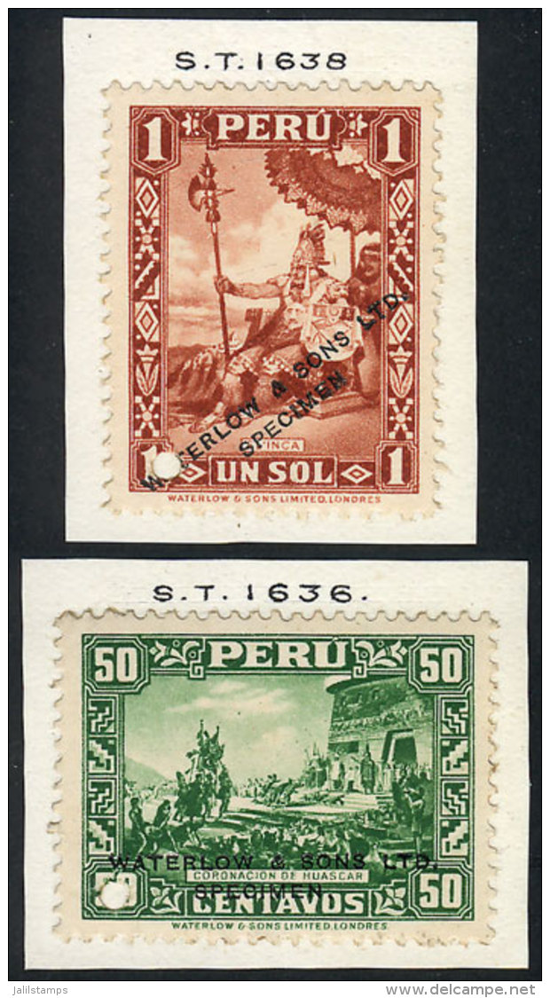 Sc.322/323, 1934 50c. Coronation Of Huascar And 1S. Incan King, SPECIMENS Of Waterlow &amp; Sons Ltd. In Colors... - Peru