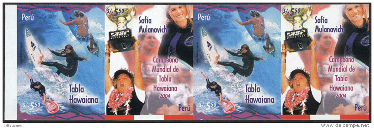 Sc.1524, 2006 Sport (surfing), IMPERFORATE STRIP Consisting Of 2 Sets, Excellent Quality, Rare! - Peru