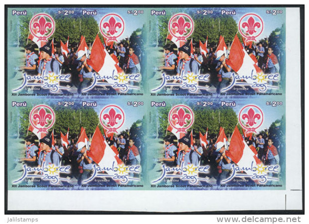 Sc.1502, 2006 Scouts, 12th Jamboree Of Argentina, IMPERFORATE BLOCK OF 4 Consisting Of 4 Sets, Excellent Quality,... - Peru
