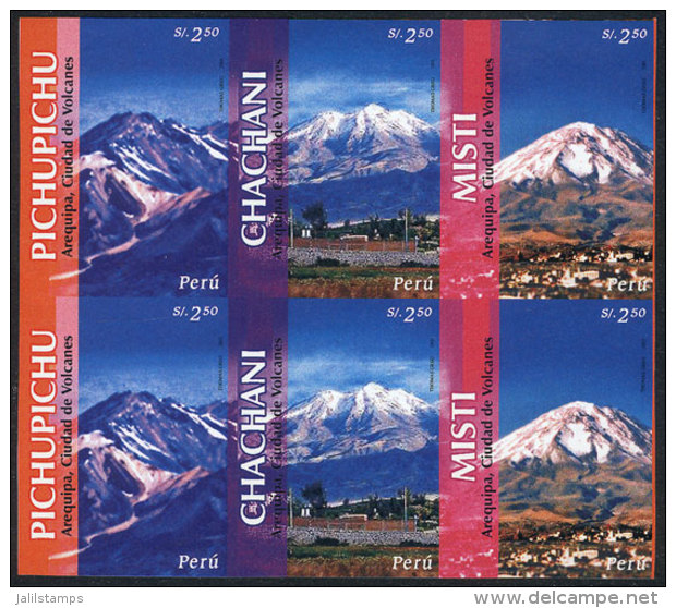 Sc.1494, 2006 Volcanoes Near Arequipa, IMPERFORATE BLOCK OF 6 (2 Sets), Excellent Quality, Rare! - Peru