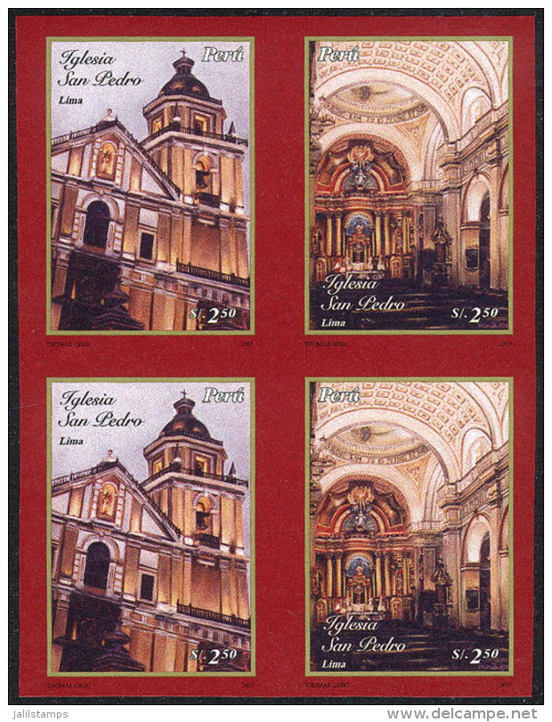 Sc.1493, 2006 Church Of San Pedro In Lima, IMPERFORATE BLOCK OF 4 Consisting Of 2 Sets, Excellent Quality, Rare! - Peru