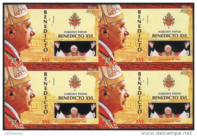 Sc.1489, 2006 Pope Benedict XVI, IMPERFORATE BLOCK OF 4 Consisting Of 4 Sets, Excellent Quality, Rare! - Peru