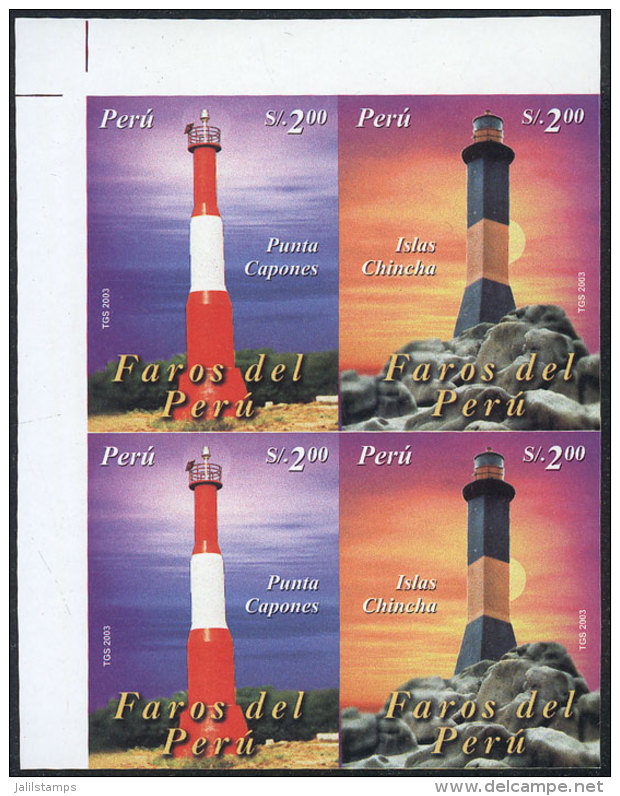 Sc.1411, 2004 Lighthouses, IMPERFORATE BLOCK OF 4 Consisting Of 2 Sets, Excellent Quality, Rare! - Peru