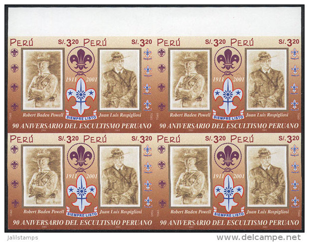 Sc.1329, 2002 Scouts, IMPERFORATE BLOCK OF 4 Consisting Of 4 Sets, Excellent Quality, Rare! - Peru