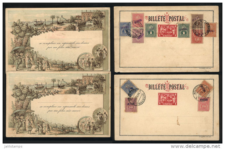 2 Beautiful 1890 New Year Greeting PCs, On Back Bearing OFFICIAL Stamps Cancelled On 31/DE/1890 And 28/FE/1891,... - Paraguay