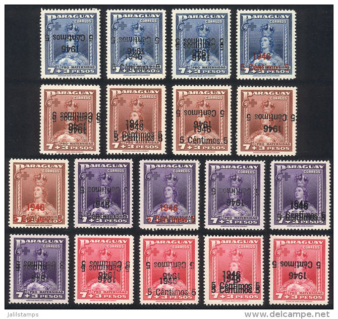 18 Overprinted Stamps Of 1946, ALL WITH VARIETIES For Example: Doble Ovpt, Inverted Double Ovpt, Double Ovpt With... - Paraguay