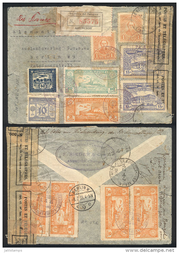 CRASH COVER?: Registered Airmail Cover Sent From Asunción To Germany On 26/JUN/1935 With Nice Postage On... - Paraguay