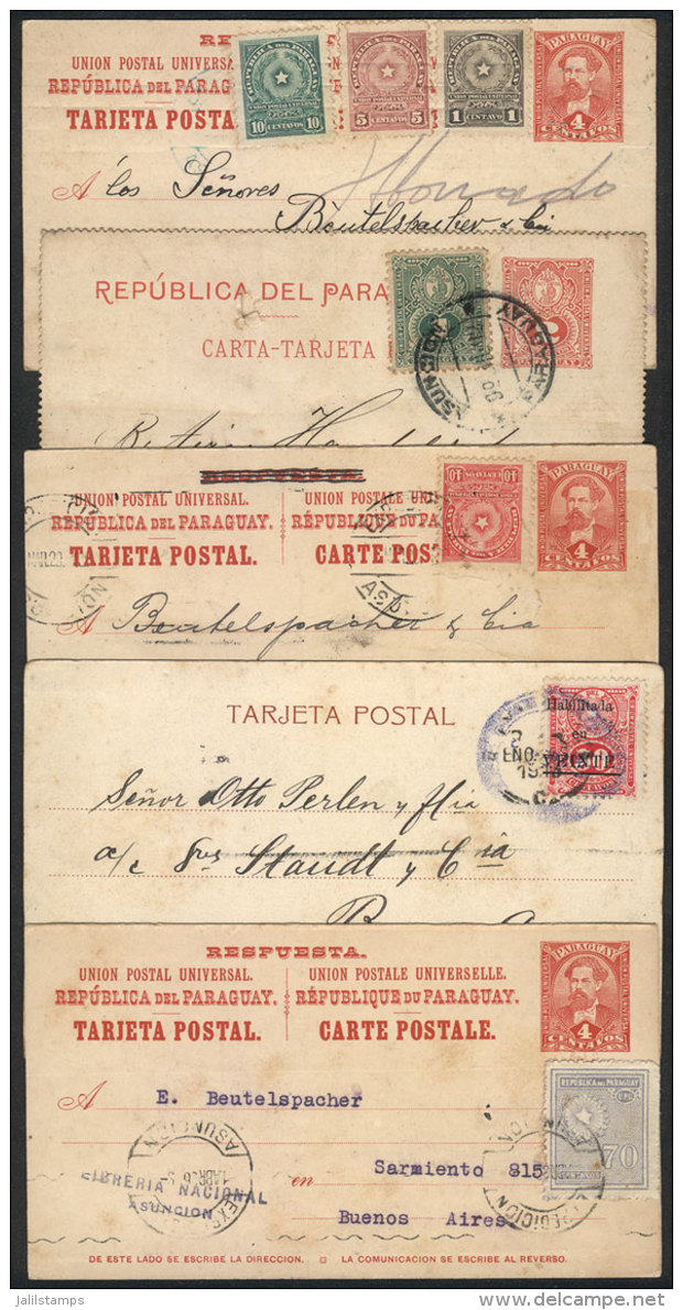 4 Postal Stationeries With Additional Franking + 1 PC Sent To Argentina Between 1892 And 1936, Very Nice And... - Paraguay