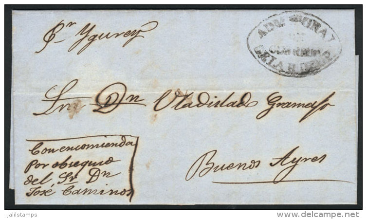 Entire Letter Dated Asunción 5/AP/1864, Sent To Buenos Aires By 'Ygurey', With The Black Oval Mark 'ADMon... - Paraguay