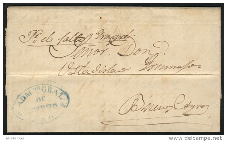 Entire Letter Dated Asunción 20/AU/1858, Sent To Buenos Aires By Steamer 'Guayra', With The Blue Oval Mark... - Paraguay