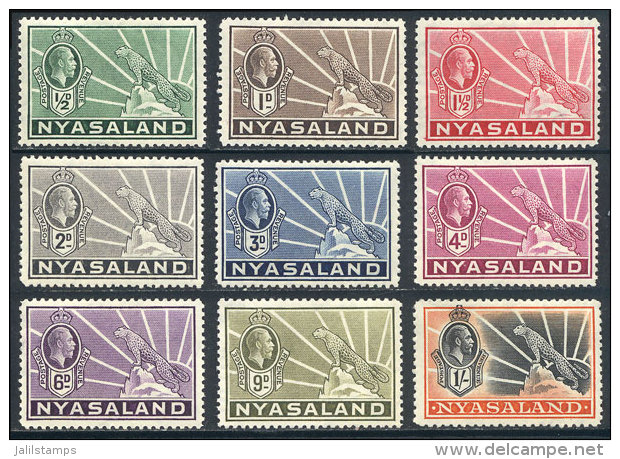 Sc.38/47, 1934/5 George V And Leopard, Compl. Set Of 9 Values, Mint Very Lightly Hinged (barely Visible Marks),... - Nyasaland (1907-1953)