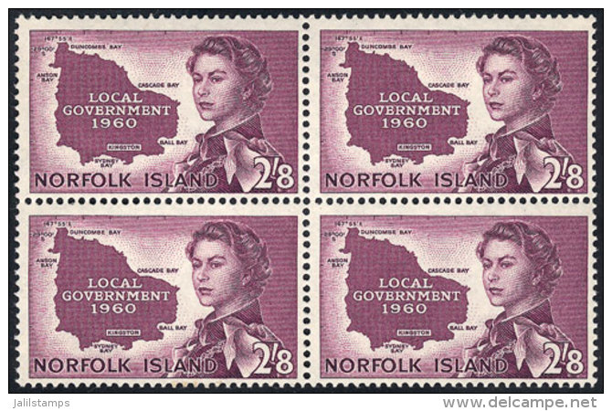 Sc.42, 1960 Map Of The Island, Unmounted Block Of 4, Excellent Quality, Catalog Value US$64. - Norfolkinsel