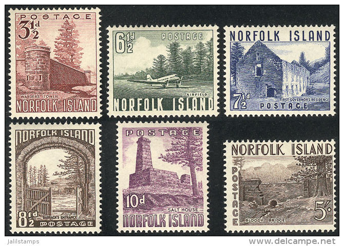 Sc.13/18, 1953 Airplane And Buildings, Compl. Set Of 5 Unmounted Values, Excellent Quality, Catalog Value US$55+ - Norfolk Island