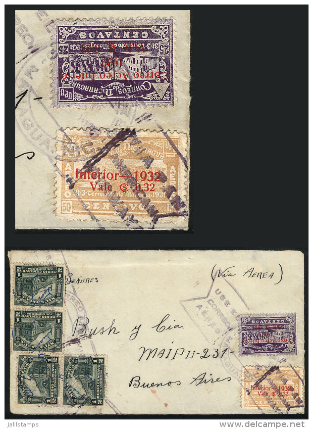 Airmail Cover Front Sent To Argentina In 1935, Franked By Sc.C42 + C45 + Other Values, VF Quality! - Nicaragua