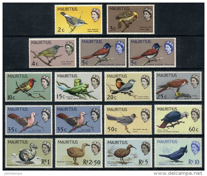 Sc.276/290 + 279a + 284a, 1965 Birds, Complete Set Of 15 Values + The 2 Values Issued In 1966 And 1967 With... - Mauritius (...-1967)