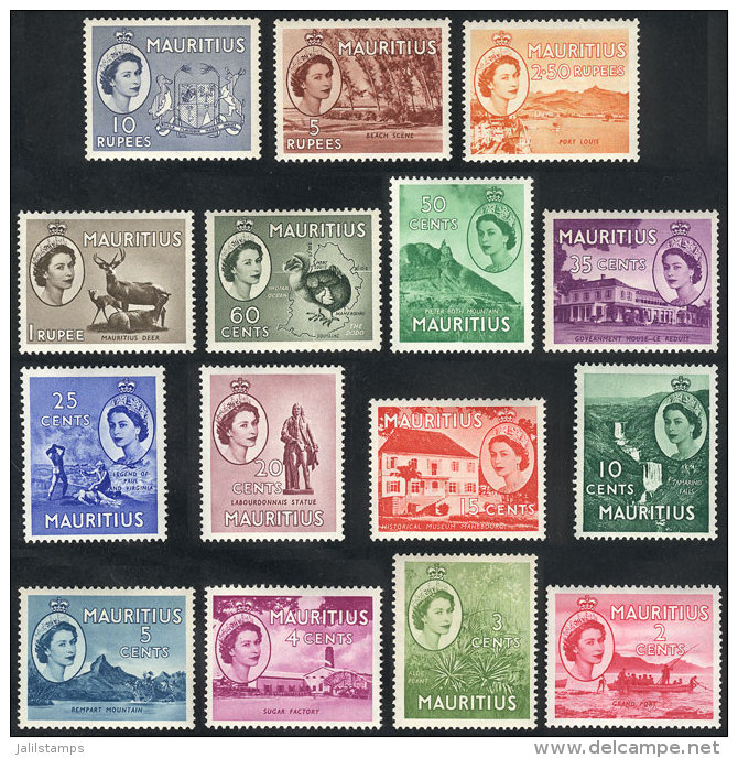 Sc.251/265, 1953/4 Complete Set Of 15 Values (ships, Animals, Flora, Waterfalls, Etc), Mint Lightly Hinged, VF... - Mauritius (...-1967)