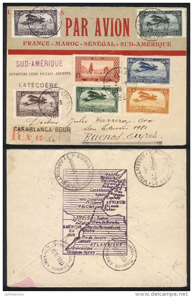 2/MAR/1928 Casablanca - Buenos Aires, FIRST FLIGHT Of Latécoére Airlines, Nice Multicolor Postage,... - Lokalausgaben