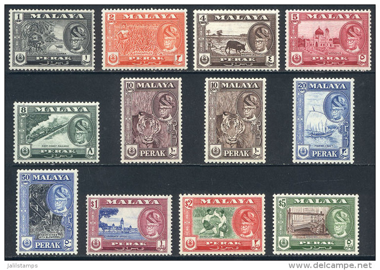 Sc.127/137 + Color Variety Of 10c., 1957/61 Animals, Ships, Trains, Sports And Other Topics, Complete Set Of 11... - Perak