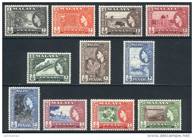 Sc.45/55, 1957 Animals, Ships, Trains, Sports And Other Topics, Complete Set Of 11 Values, Mint With Tiny And... - Penang