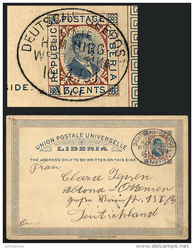 3c. Postal Card With Cancel Of GERMAN SHIP, Sent To Germany On 16/AP/1901, Excellent Quality, Rare! - Liberia