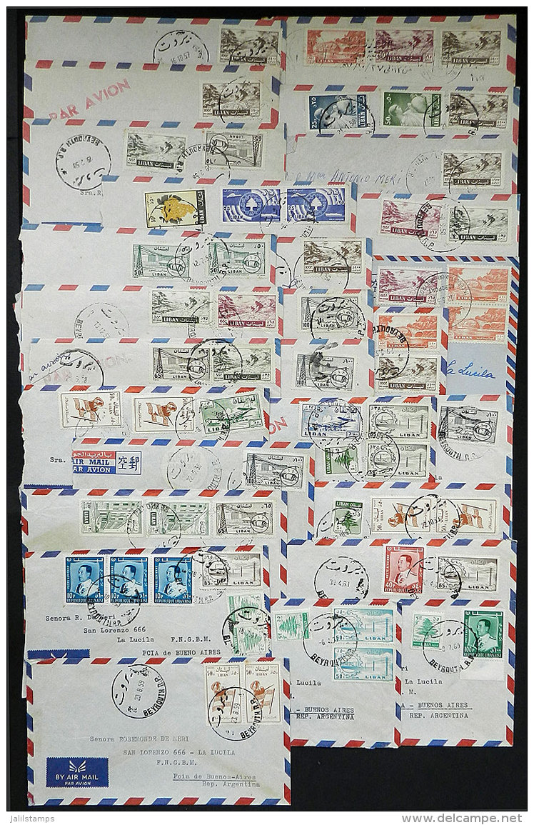 27 Covers Sent By Airmail To Argentina Between 1957 And 1960, Wide Range Of Interesting Cancels, Very Useful Lot... - Lebanon