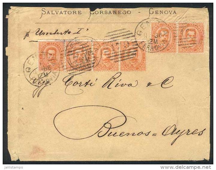 1/NOV/1886 GENOVA - ARGENTINA: Cover Franked By Sc.47 (Sa.39) X6 (strip Of 4 + Pair), To Buenos Aires, With Little... - Other & Unclassified