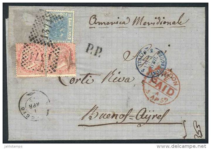 1/APR/1869 MENAGGIO - ARGENTINA: Folded Cover Franked By Sc.31a X2 + 35 (Sa.20+26), Numeral Cancel "1374", Sent To... - Other & Unclassified