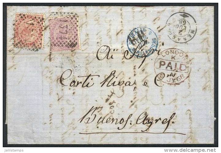 2/JUL/1868 MENAGGIO - ARGENTINA: Folded Letter Franked By Sc.31 + 32 (Sa.20 + 21), Numeral Cancel "1374", Sent To... - Other & Unclassified