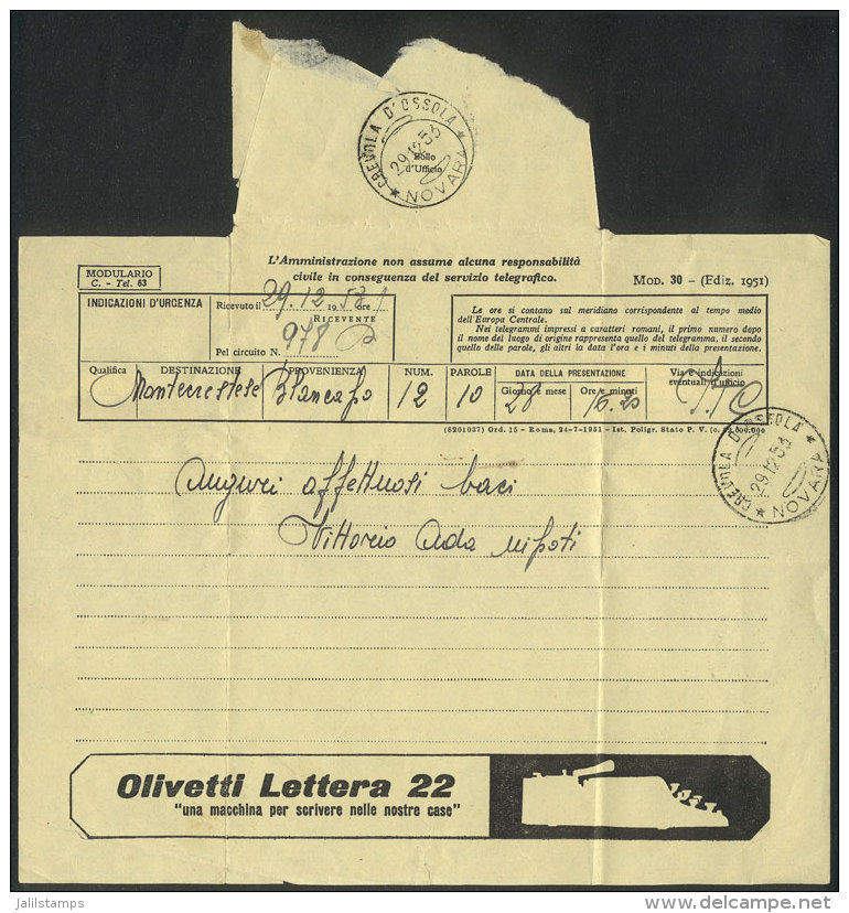 Telegram With ADVERTISEMENT Of Olivetti Typewriters, Sent On 29/DE/1923, Very Nice! - Other & Unclassified