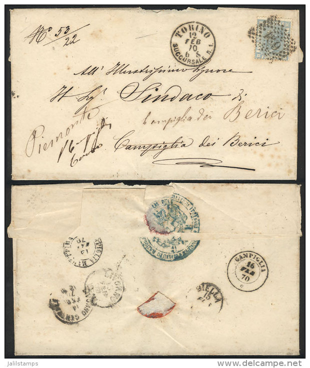 Folded Cover Franked By Sc.35, Sent From Torino To Campiglia Dei Berici On 12/FE/1870, With A Good Number Of Postal... - Other & Unclassified