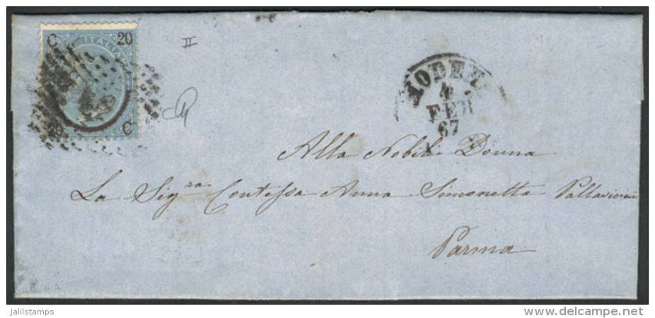 Entire Letter Franked By Sc.34a (type II), Sent From Modena To Parma On 4/FE/1867, Very Fine Quality! - Other & Unclassified