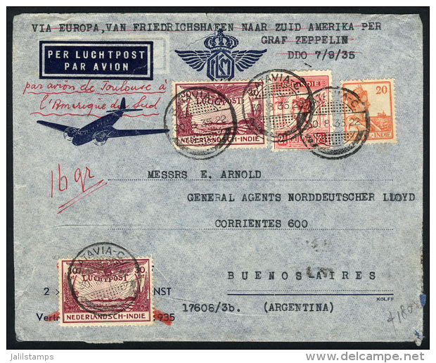 Airmail Cover Sent From Batavia To Buenos Aires (Argentina) On 30/AU/1935 By Air France (transit Backstamp Of Le... - Netherlands Indies