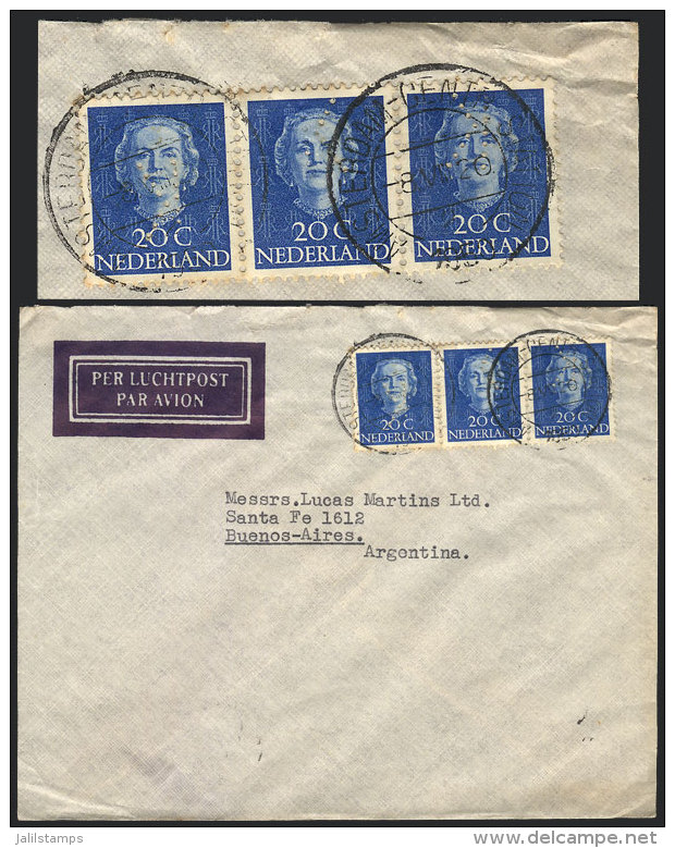 Airmail Cover Sent From Amsterdam To Argentina On 8/AU/1950, Franked With A Strip Of 3 Stamps Of 20c. With... - Postal History