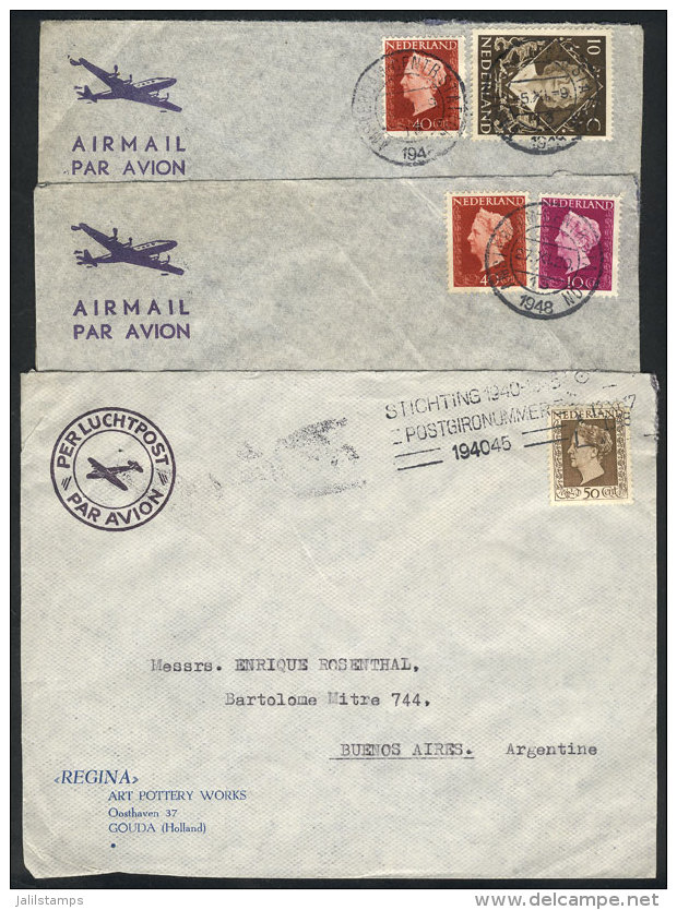 3 Covers Sent To Argentina In 1948, All With 50c. Postages Made Up Of Varied Combinations, Very Nice! - Poststempels/ Marcofilie